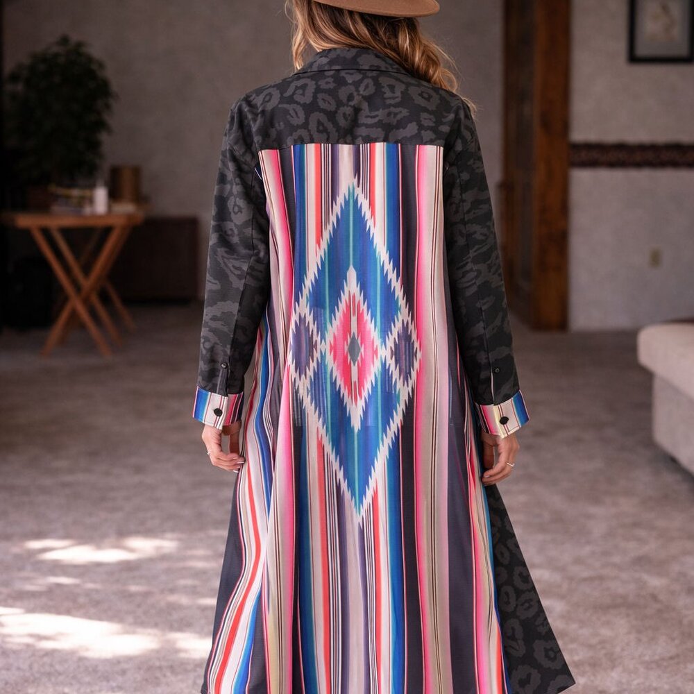 CRAZY TRAIN AZTEC PRINT/LEOPARD PRINT DUSTER NWT - Picture 3 of 12